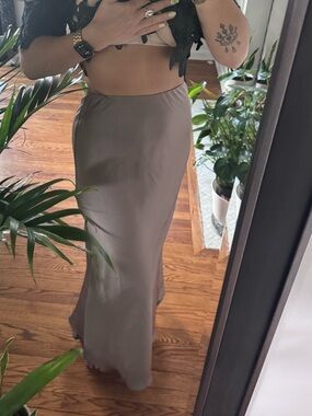 JustFab Taupe Satin Maxi Slip Skirt